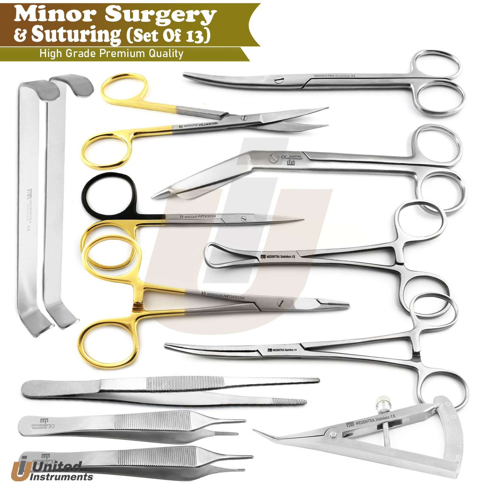 13PCS General Minor Surgery & Suturing Needle Holder Scissor Retractor Set