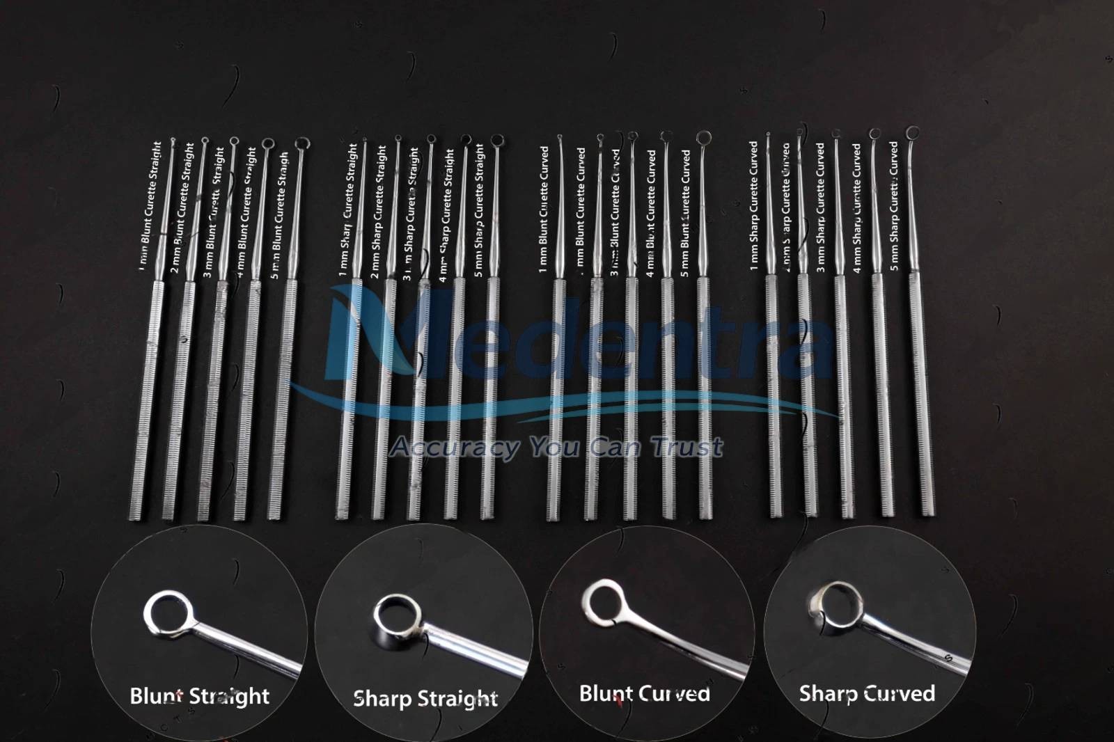 20pcs Buck Ear Curettes Blunt & Sharp ( Straight & Curved ) Ent Instruments