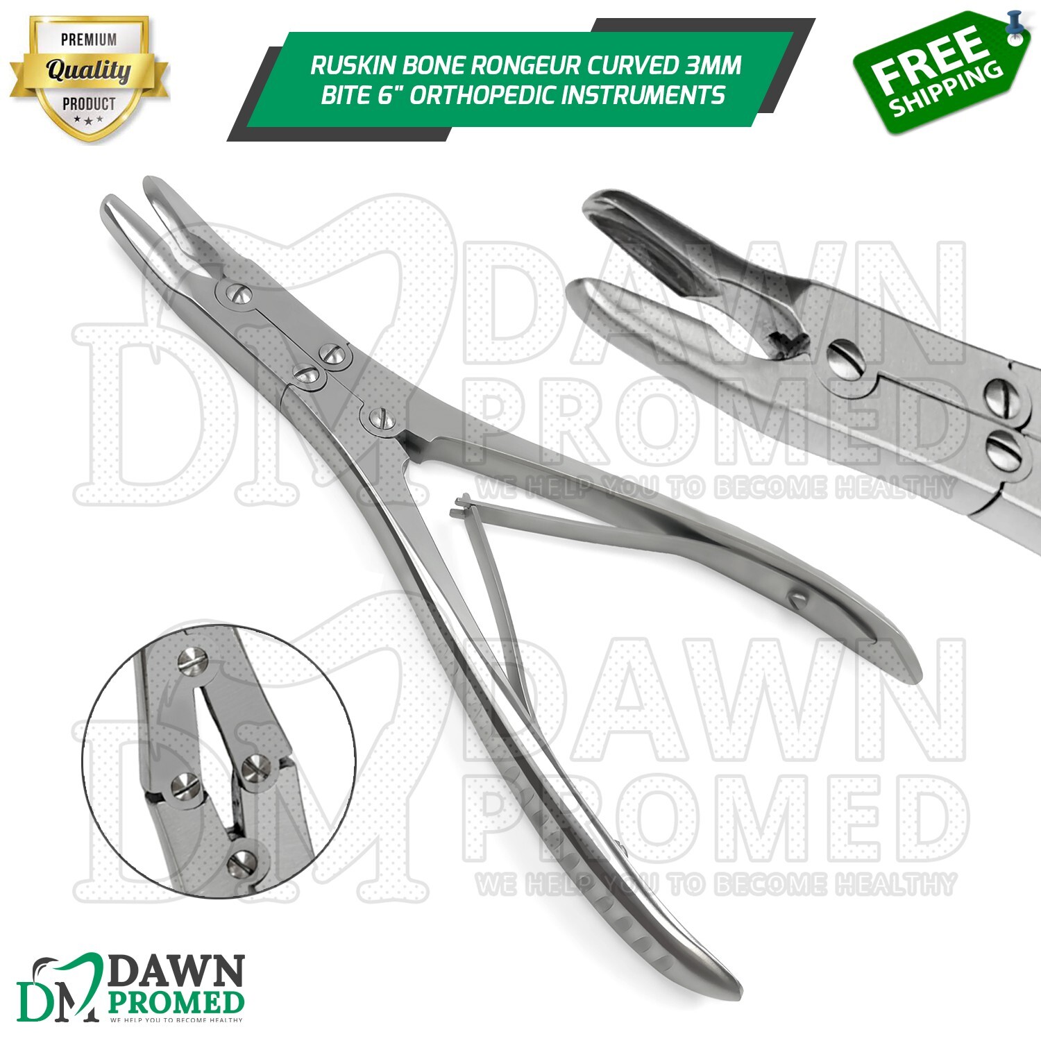 Ruskin Bone Rongeur Curved 3mm Bite 6″ Orthopedic Surgical Instrument German Gr
