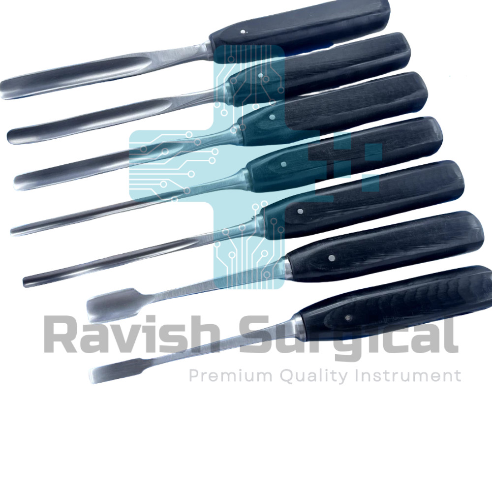 LEXER Gouge Curved and Straight with Teflon Handle 7 Pcs Set)Orthopedic Surgical