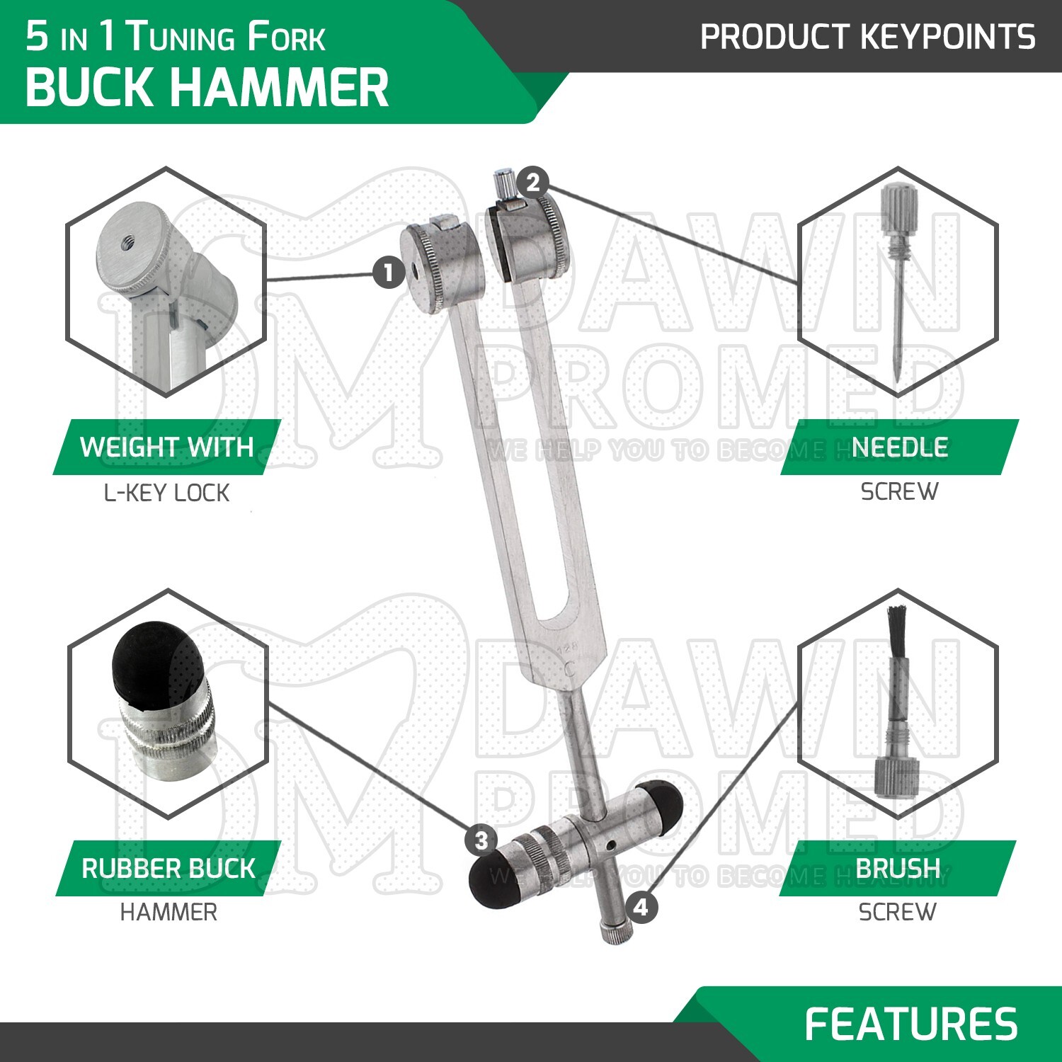 5 in 1 Combination Tuning Fork C256 Buck Hammer EMT EMS Diagnostic Tool German G