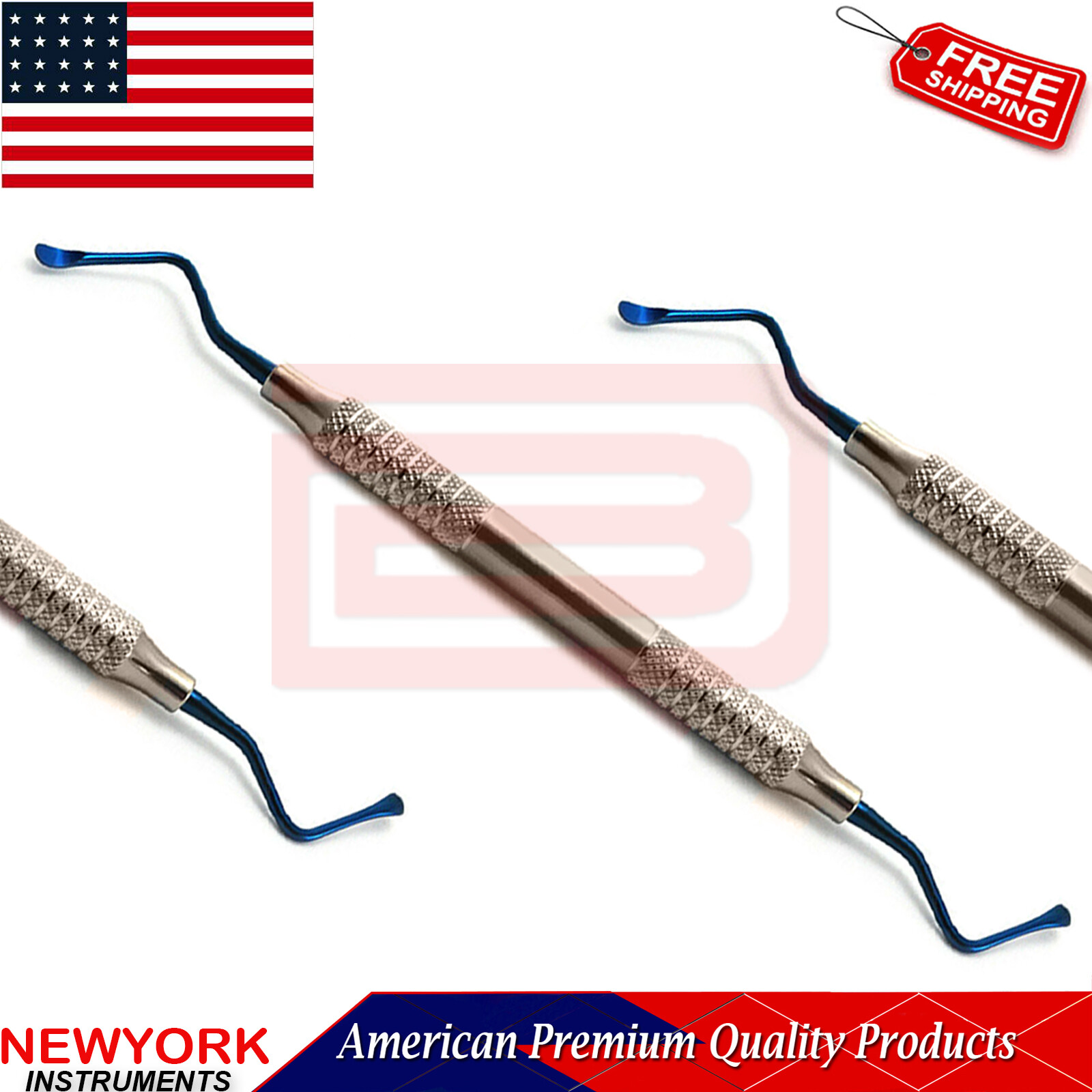 Dental Lucas Bone Curette Titanium Blue Tip Periodontal Surgical Cyst Removal