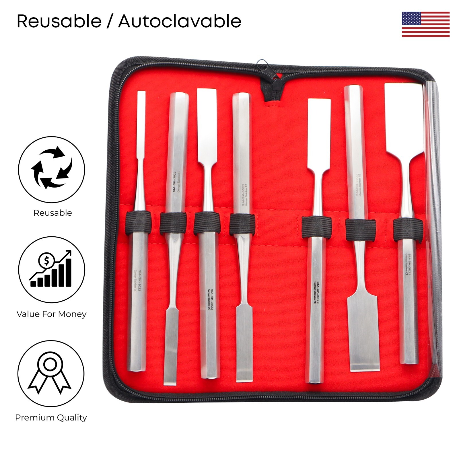 7 Pcs Hibbs Osteotome Set Stainless German Grade Orthopedic Surgical Instruments