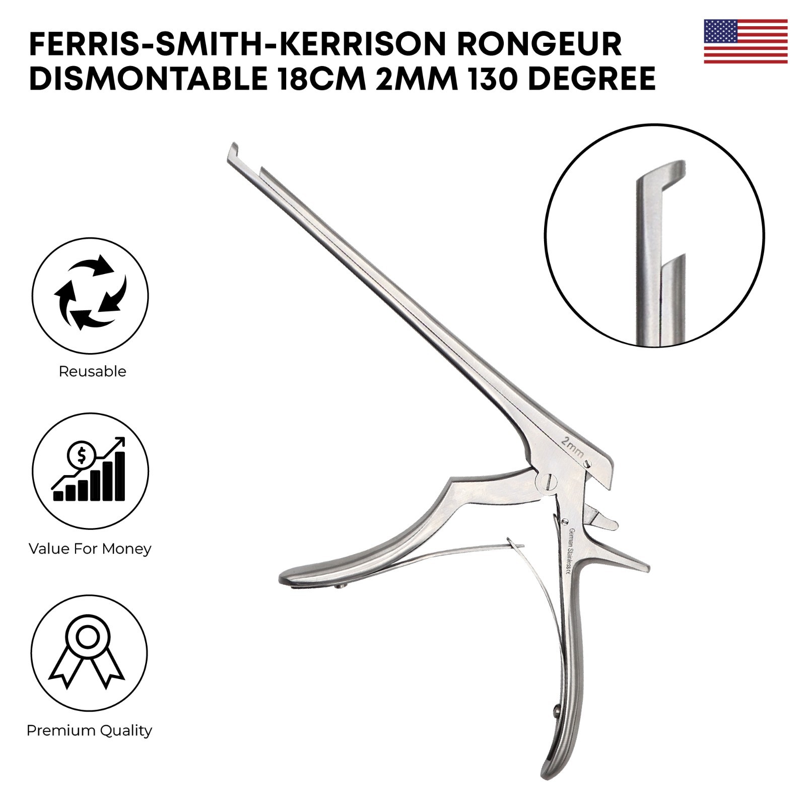 Ferris Smith Kerrison Rongeur Dismountable 18cm 2mm 130° Surgical Instruments