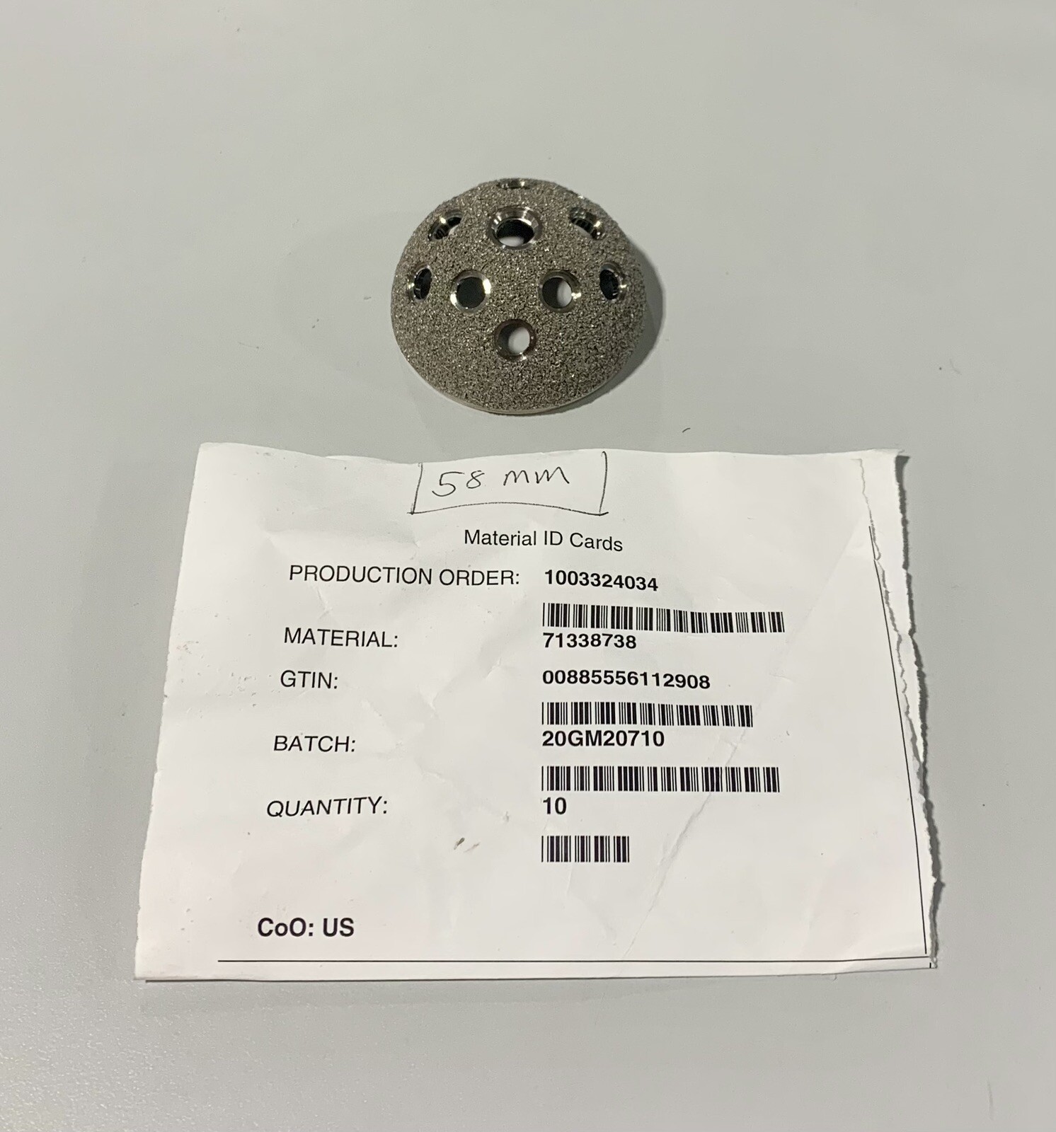 Smith And Nephew 7133-8738 R3 Acetabular System 58mm Demo Trial Shell *NOB*