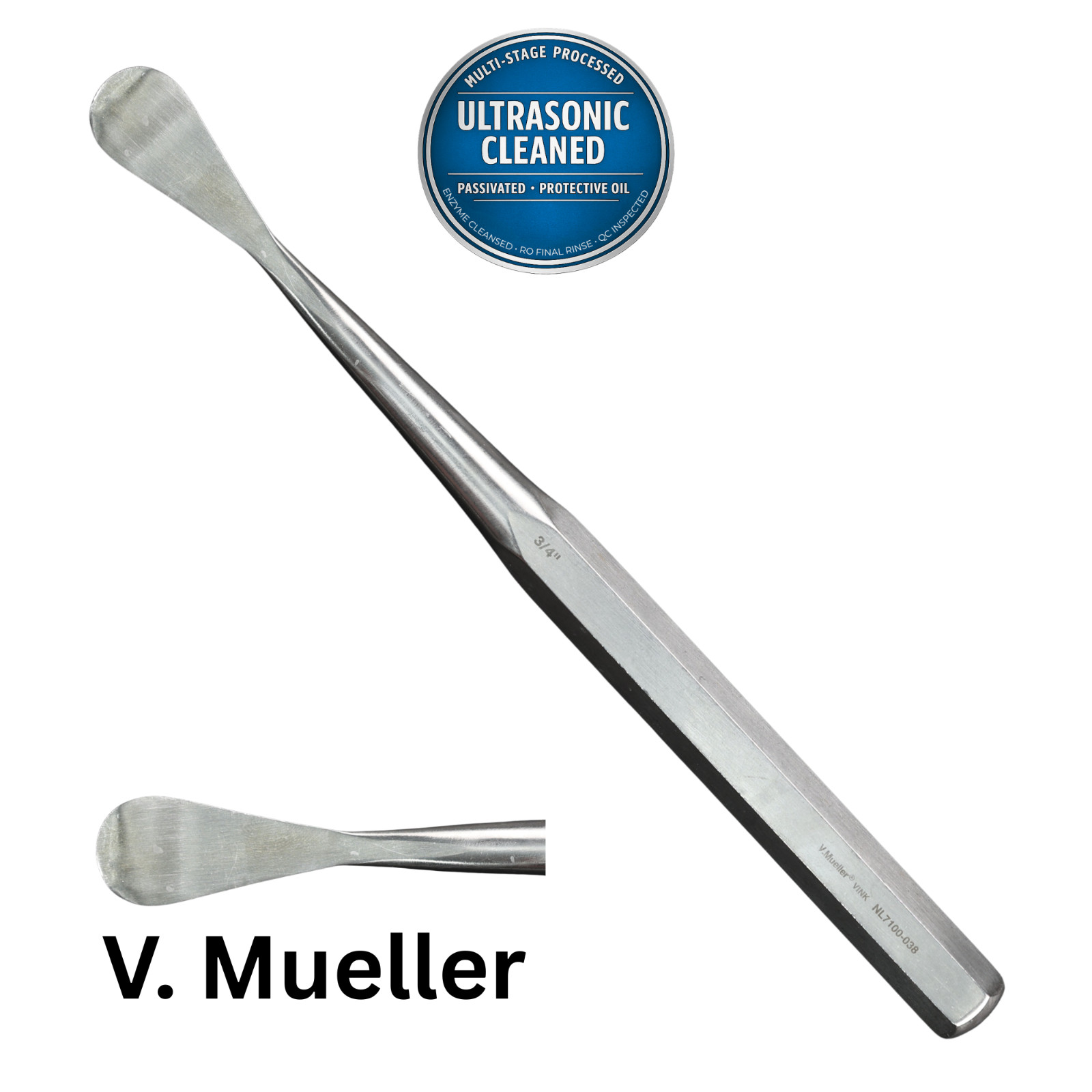 V Mueller NL7100-038 Elevator, Spinal Cobb, 1.25″ x 3/4″ Blade, 9.5″
