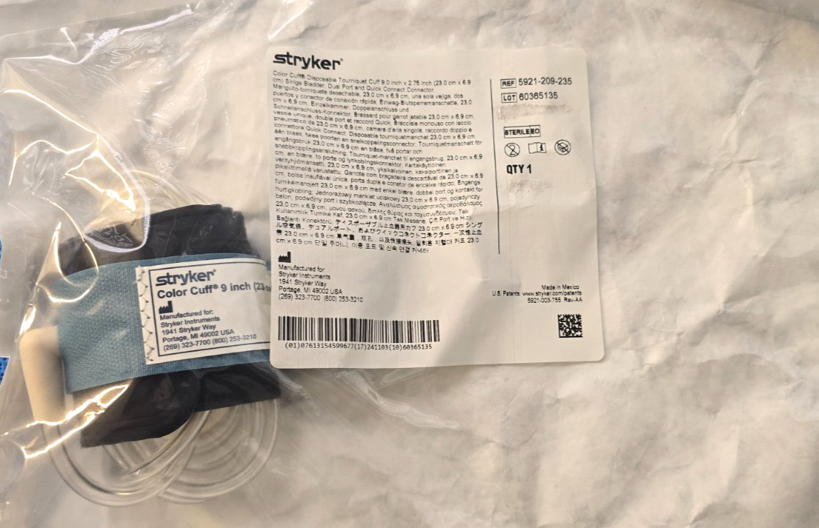 Stryker 5921-209-235 Tourniquet Cuff Dual Port 2.75″x 9″ Quick Connect Blue