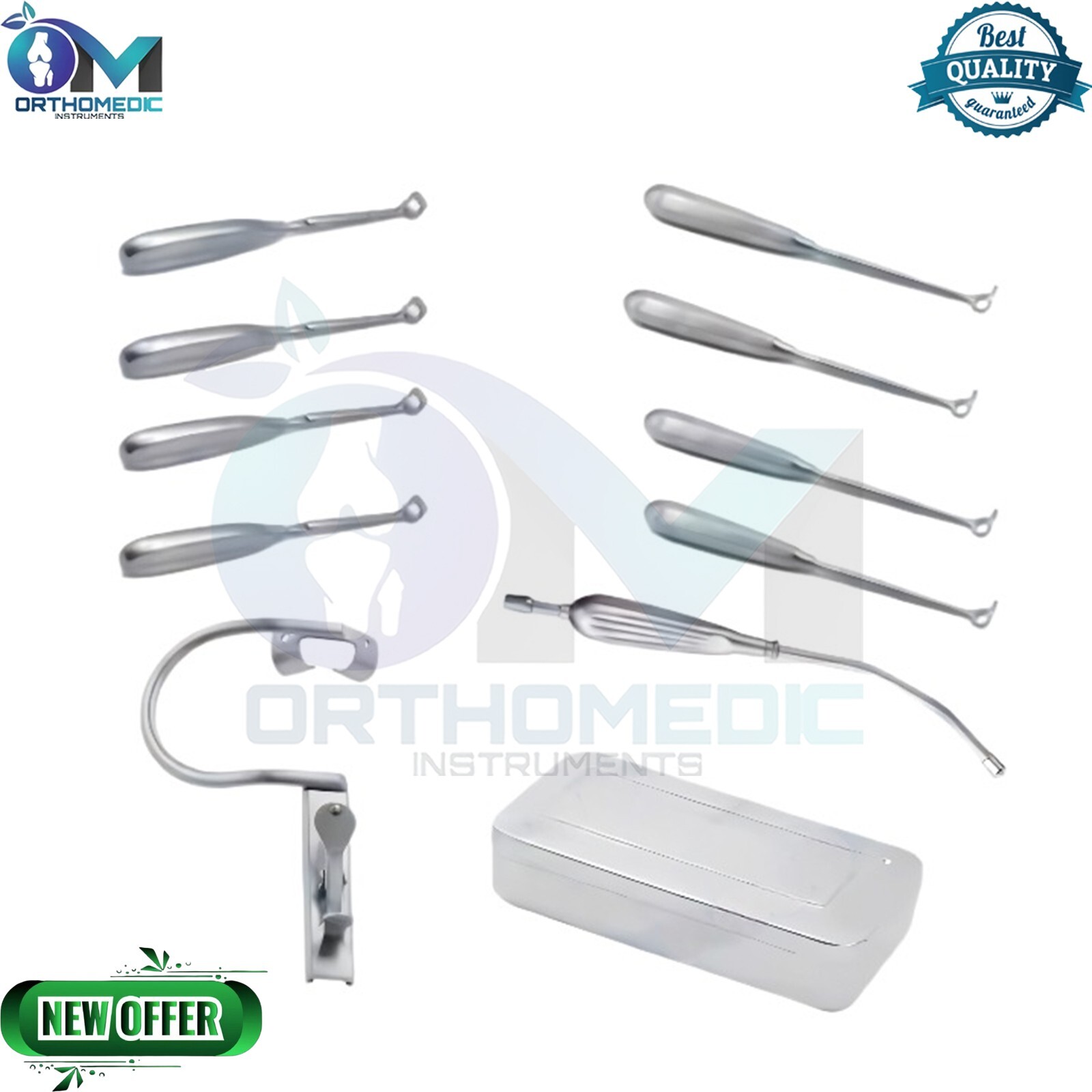 New Tonsillectomy and Adenoidectomy 10 pcs Set Surgical Instruments Kit with Box