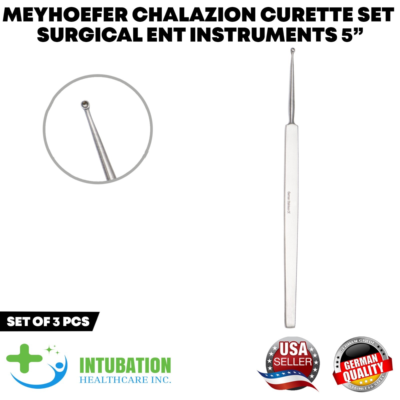 3 Pcs Meyhoefer Chalazion Curette Set Stainless Steel ENT Surgical instruments