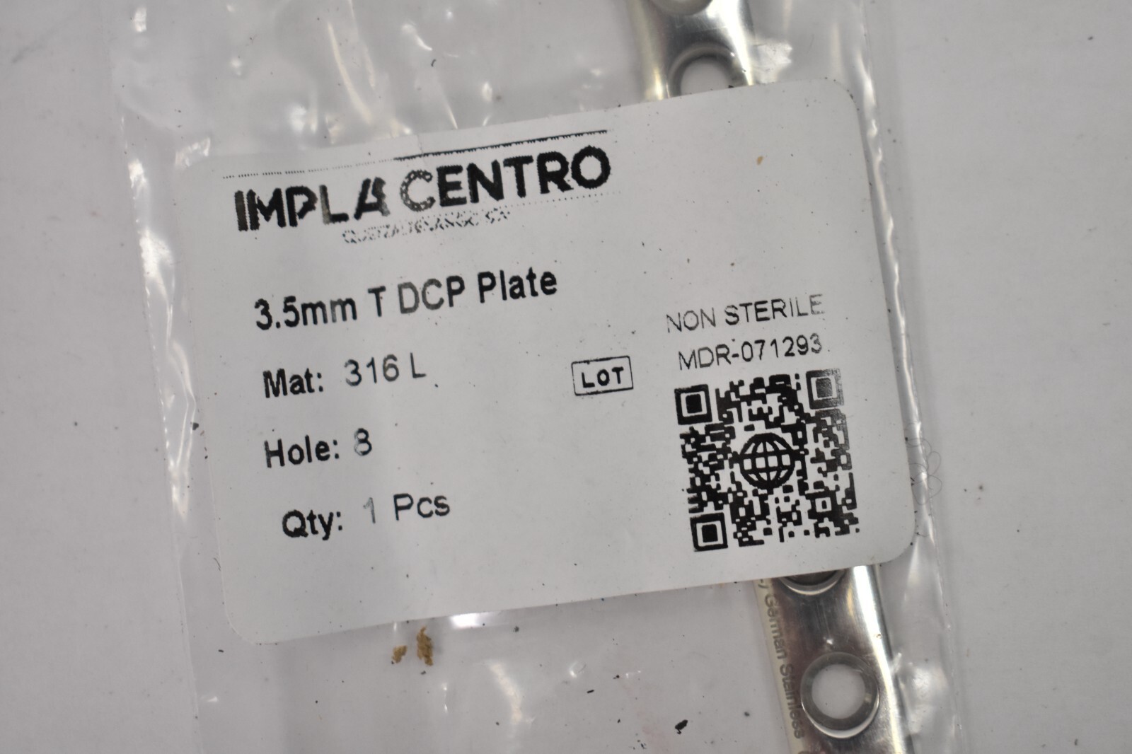 Impla Centro 3.5mm T DCP Plate Stainless Steel Replacement 8 Hole MDR-071293