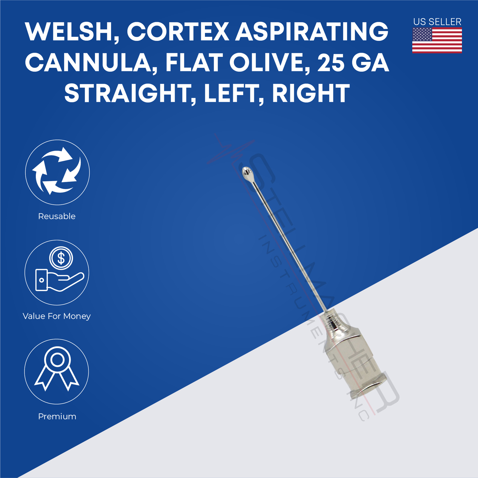 Welsh, Cortex aspirating cannula, flat olive, 25 ga, Straight, Left & Right
