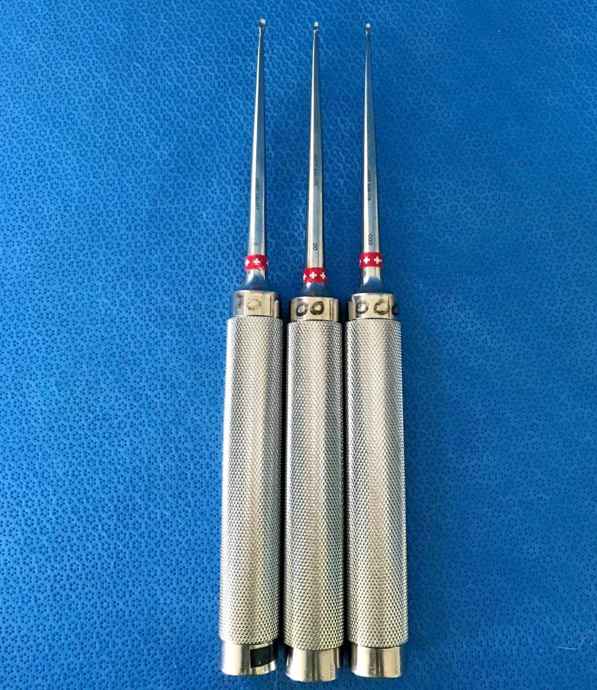 Lot of 3 Jarit 240-175/6/7 Cobb Oval Cup Straight Bone Curettes, 0/00/000 L: 11″
