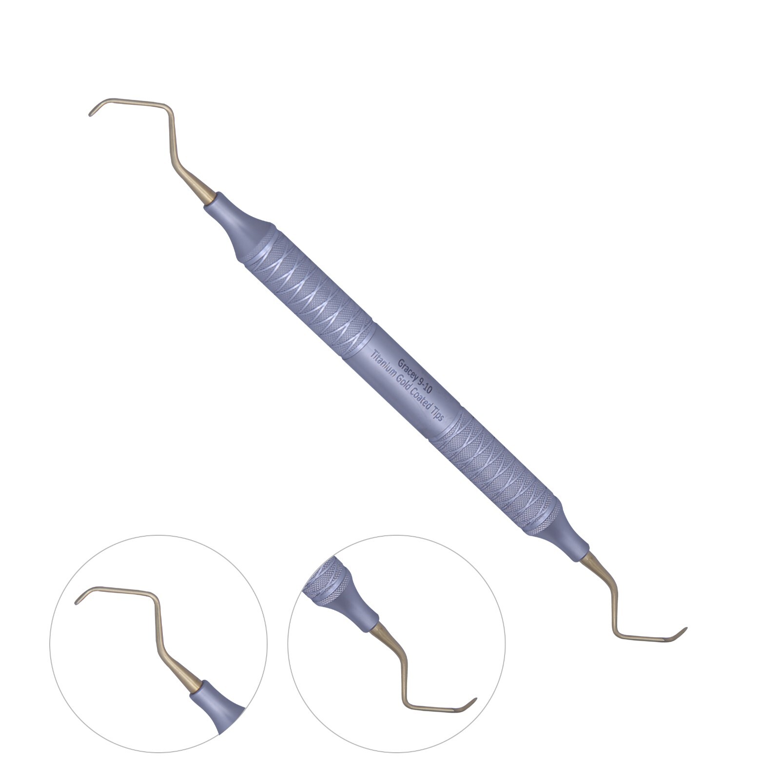 Gracey Dental Curette 9-10, Titanium Gold Coated Tips, Hollow Grip NL-7510