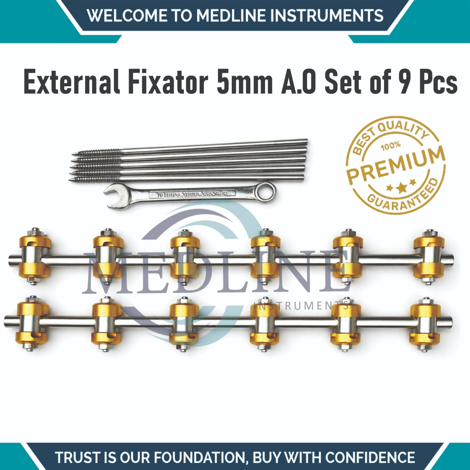 External Fixator 5mm AO Set 9 Pcs Orthopedic Trauma Surgical Instrument