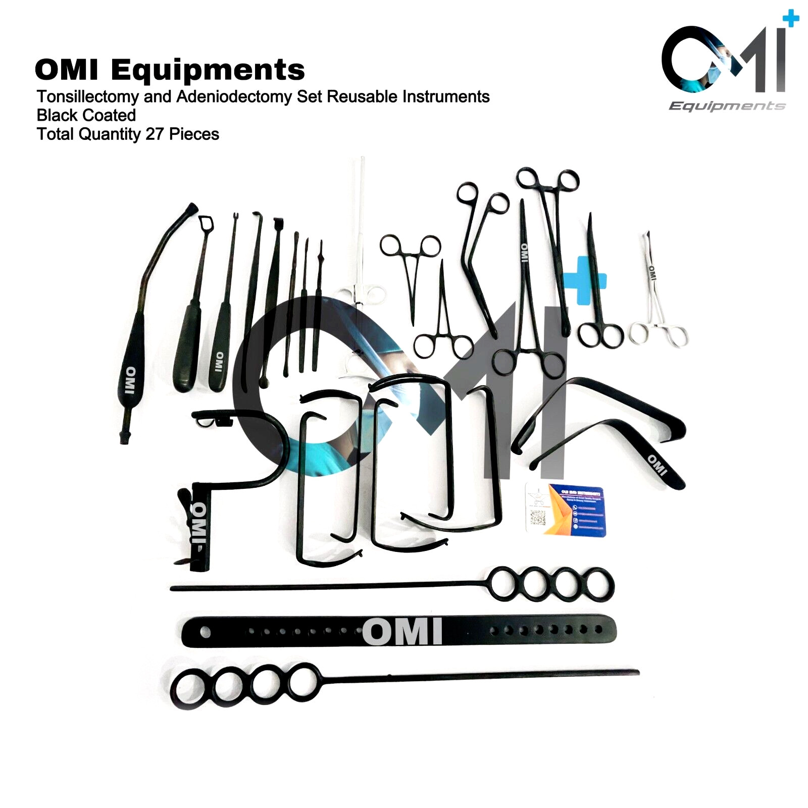 Tonsillectomy 27 Pcs and Adenoidectomy Set Reusable Instruments Set Black Coated
