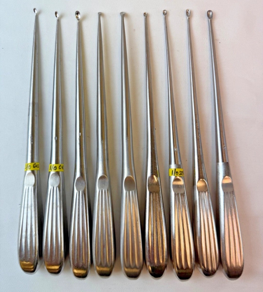 Set of 9 Millennium 9″ Brun Bone Curettes Reverse & Forward Angle Straight Neuro