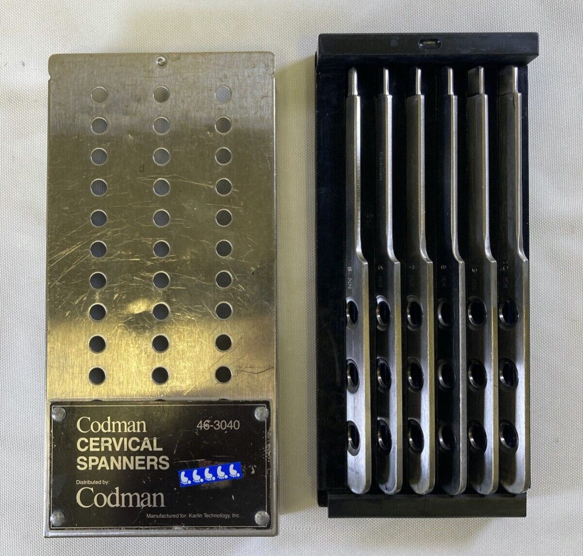 Codman 46-3040 Karlin Cervical Spanners Set w Sterilization & Storage Case Neuro