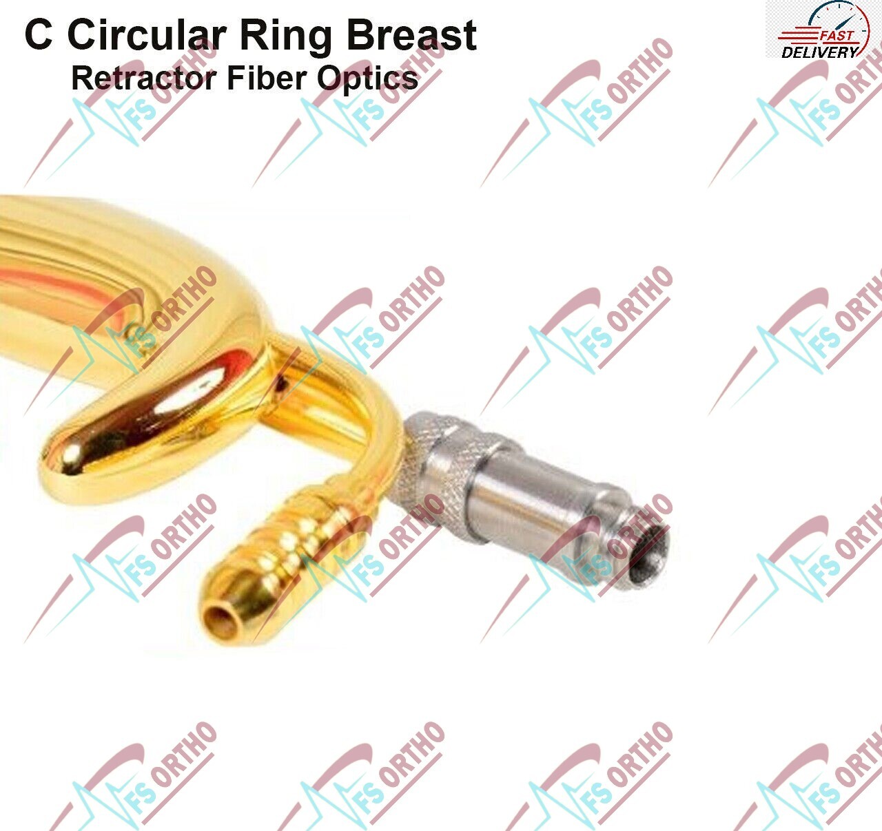C Circular Ring Breast Retractor Fiber Optic Suction Gold Plated Plastic surgery