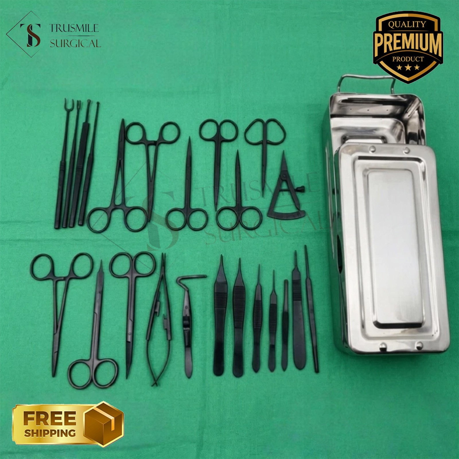 Blepharoplasty Instruments Set – Black | Plastic & Eye Surgery Kit with Box