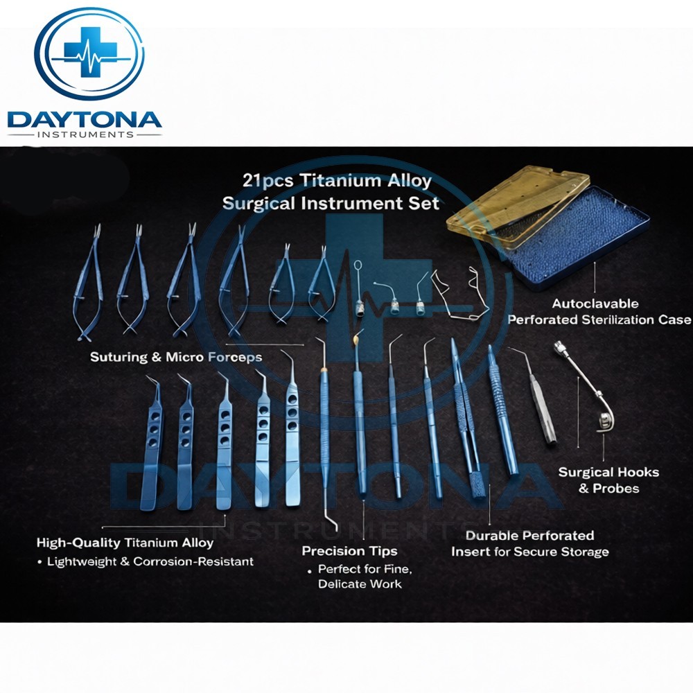New 21pcs Ophthalmic Cataract Micro Surgery Surgical Instruments with cassette