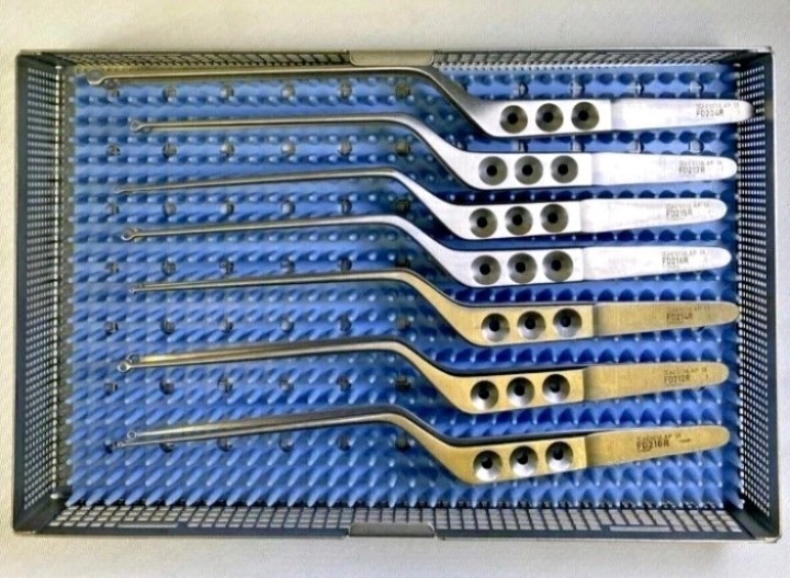 Set of 7 Aesculap Yasargil Tissue Grasping/Tumor Micro Form Forceps & Tray Neuro