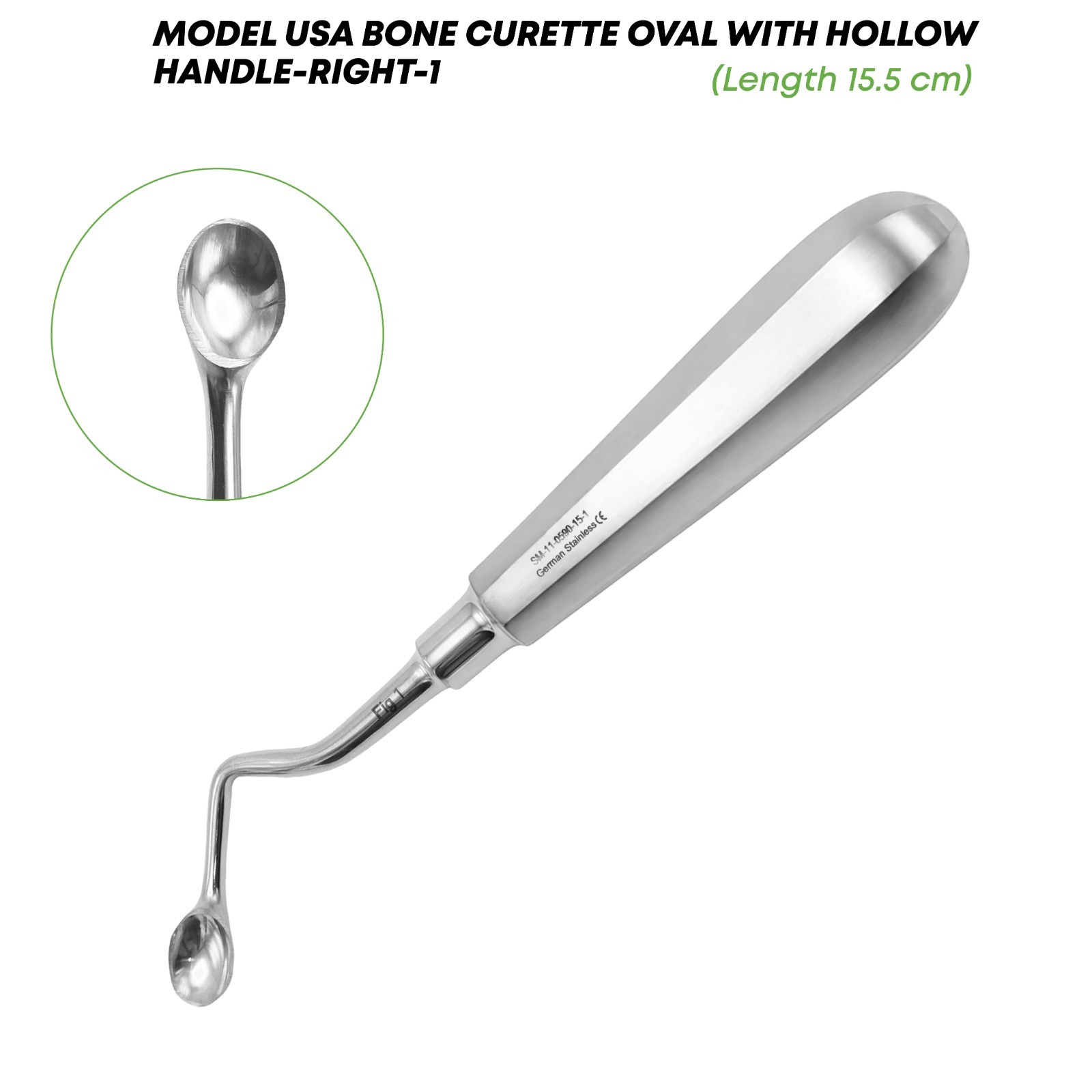 Modell USA Bone Curette Oval With Hollow Handle 15.5 cm Orthopedic Instrument