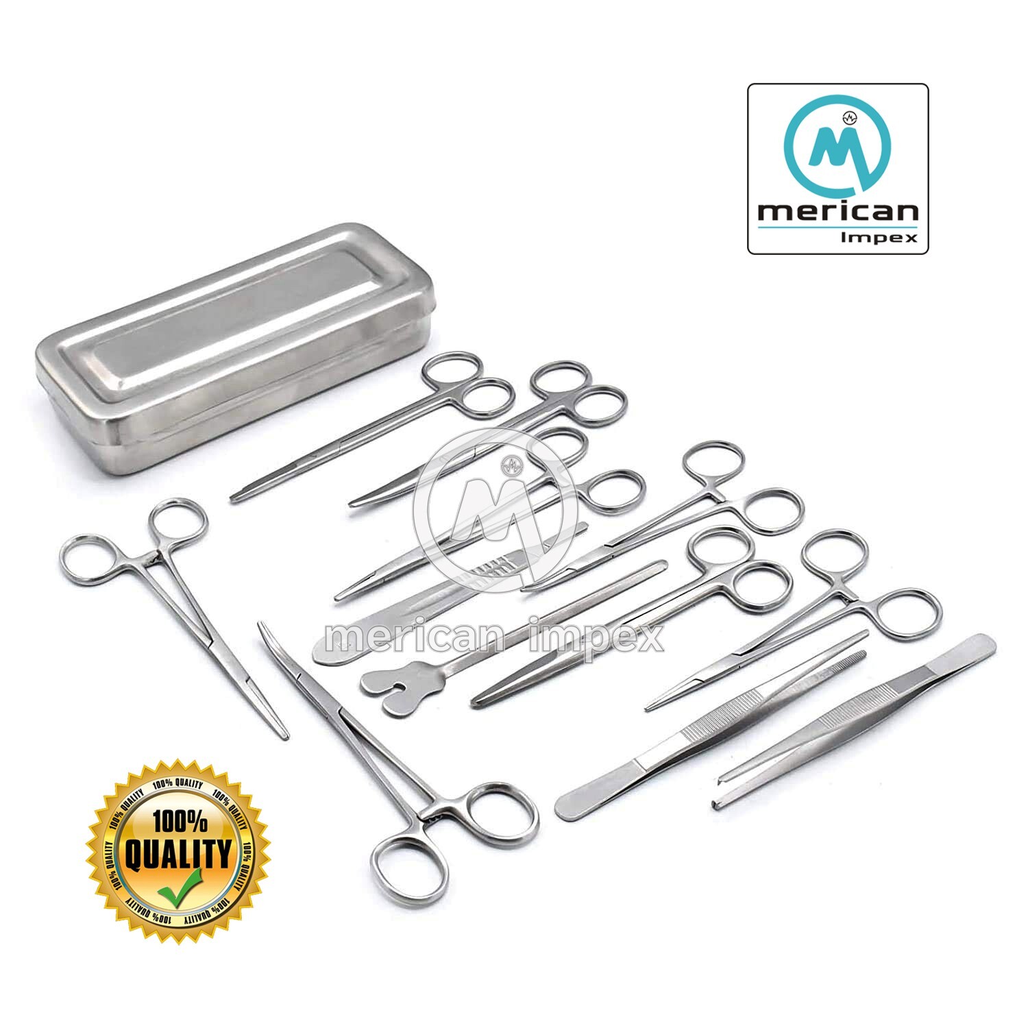 Basic Minor Surgery Kit Set of 13Pcs Steel Box Dissecting Surgical Instruments