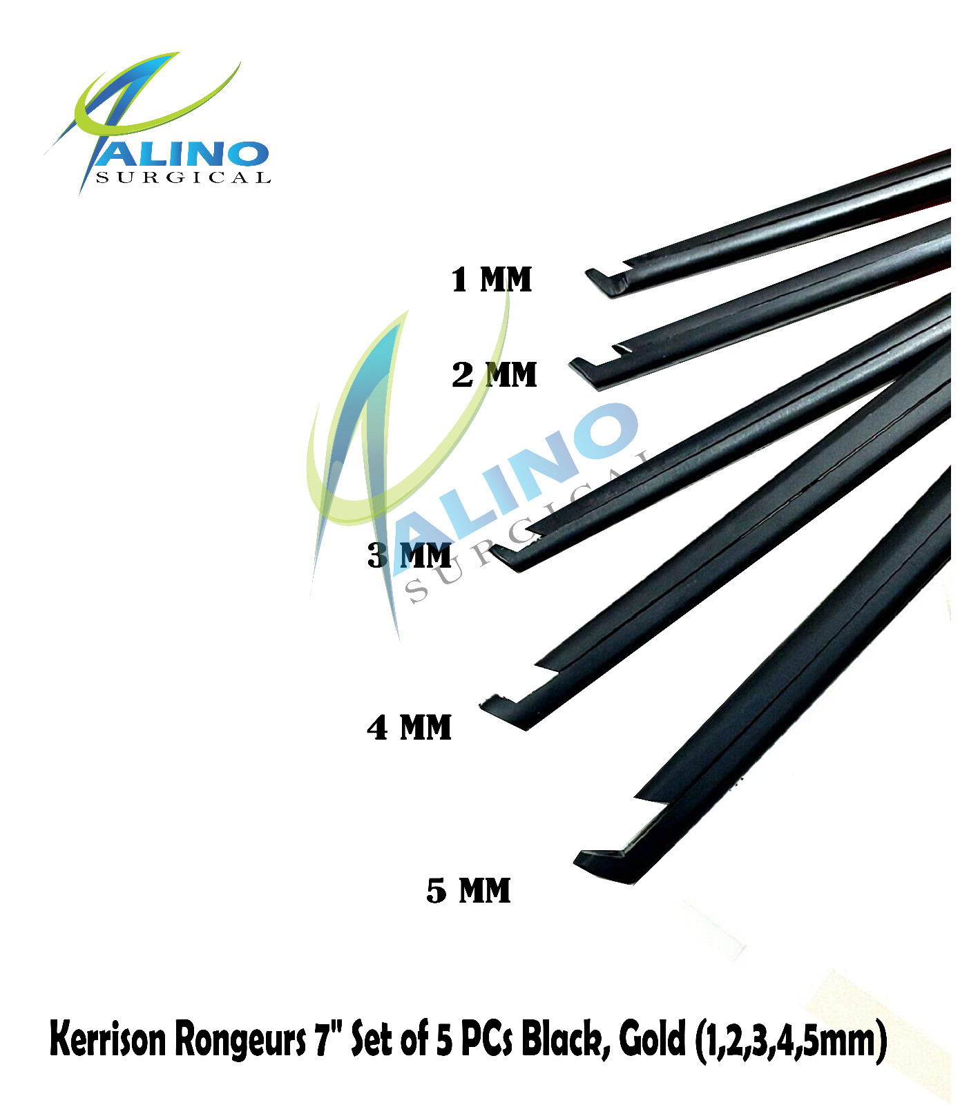 Kerrison Rongeurs 7″ Set of 5 PCs Black, Gold (1,2,3,4,5mm) Cervical Orthopedic