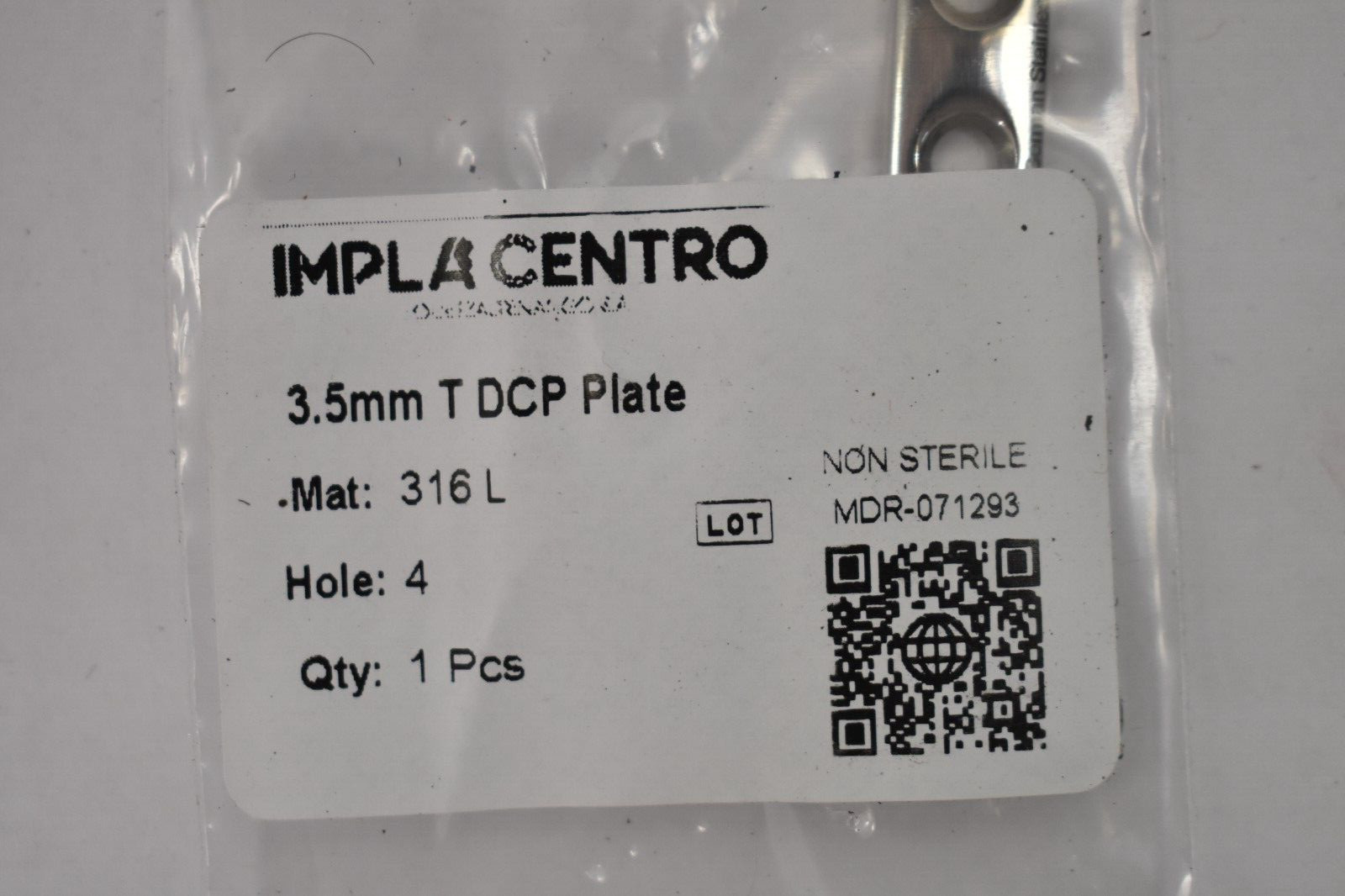 Impla Centro 3.5mm T DCP Plate Stainless Steel Replacement 4 Hole MDR-071293