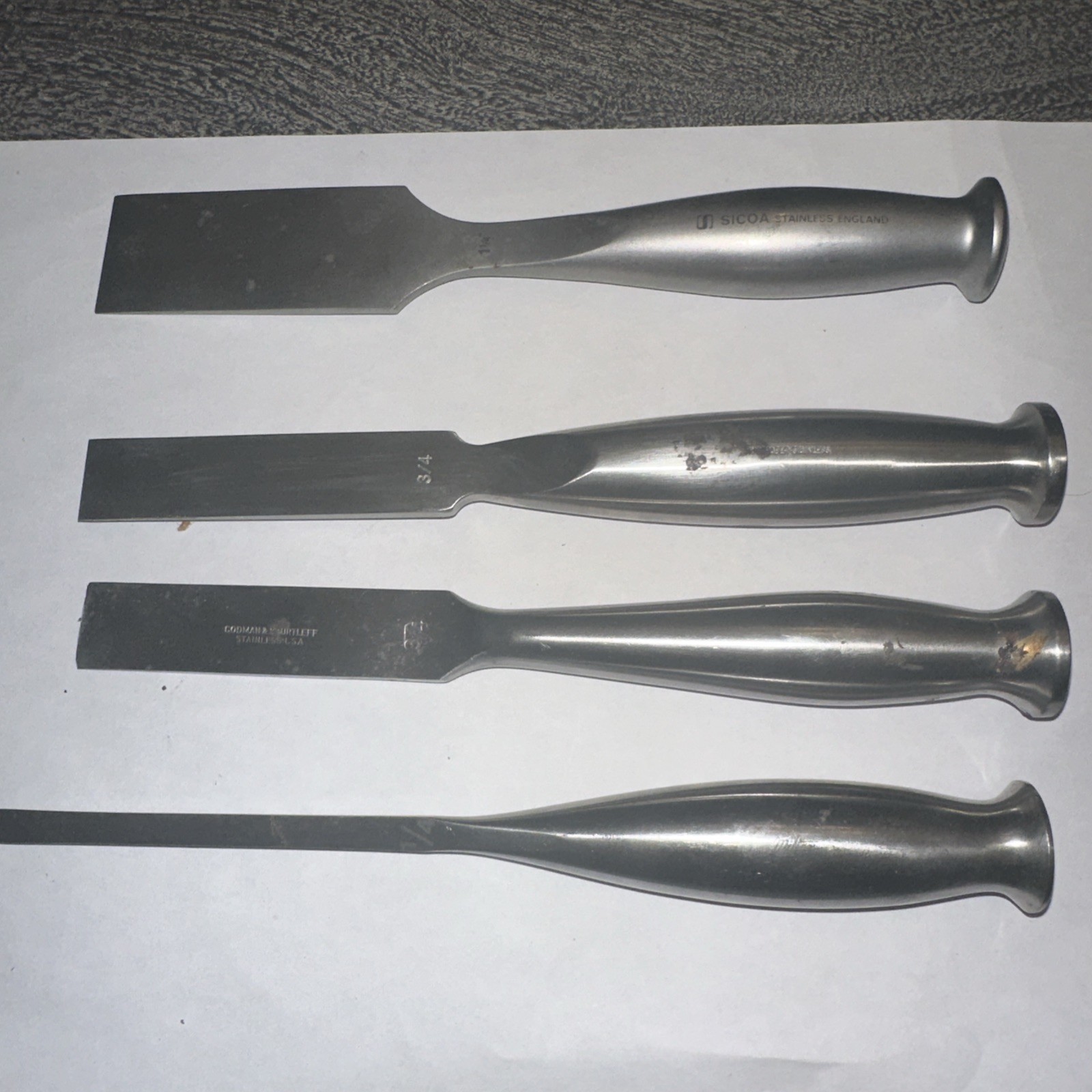 Orthopedic Bone Chisels – LOT 4! – 1.25” – 3/4” (X2) – 1/4”. German Made!