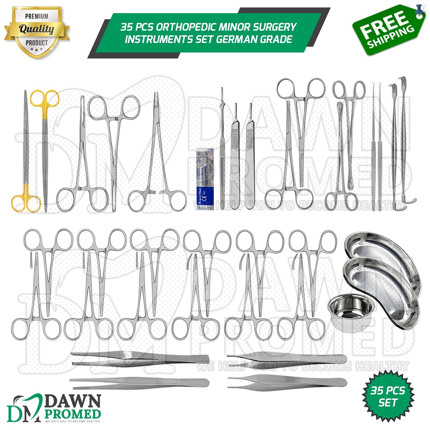 35 Pcs Orthopedic Minor Surgery Instruments Set Ortho Procedure Kit German Grade