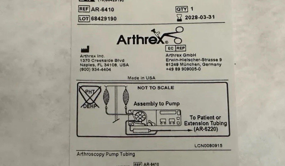 Arthrex Arthroscopy Pump Inflow Tubing AR-6410. One Each