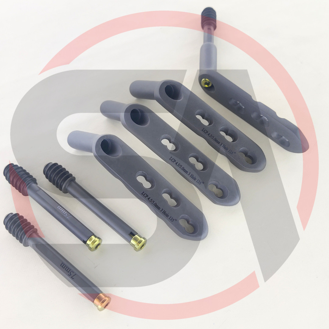 DHS Safety Locking 4.5/5.0mm Plates 3 Holes with Leg Screws 8 Pcs Set Titanium