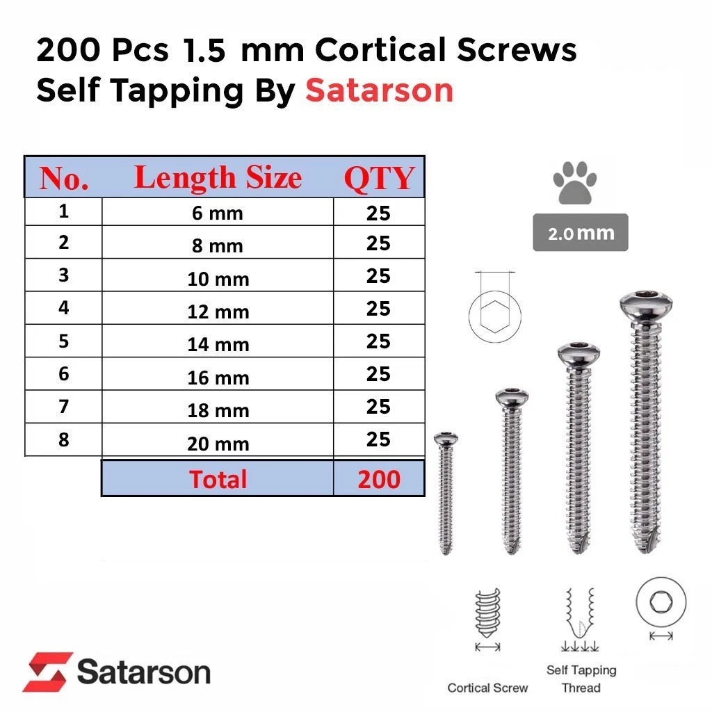 1.5mm Cortical Screws Stainless Steel 316L Orthopedic Veterinary Instruments