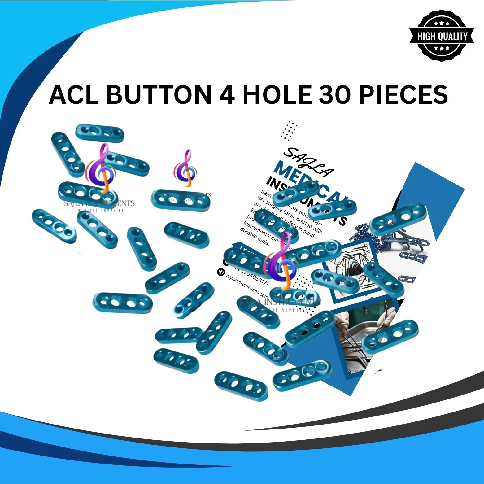 ACL Endo Button 4 Holes Surgical 20 Pcs Orthopedic Surgical Instruments by Sajla