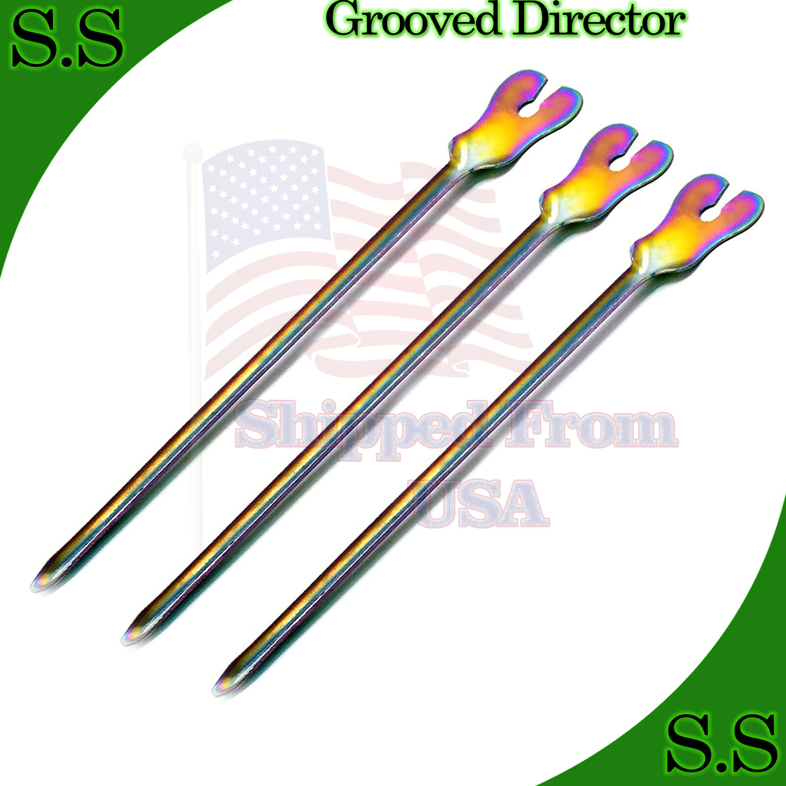 3 Pieces Grooved Director & Tongue Tie 5.5″ Surgical Instruments Multi Color
