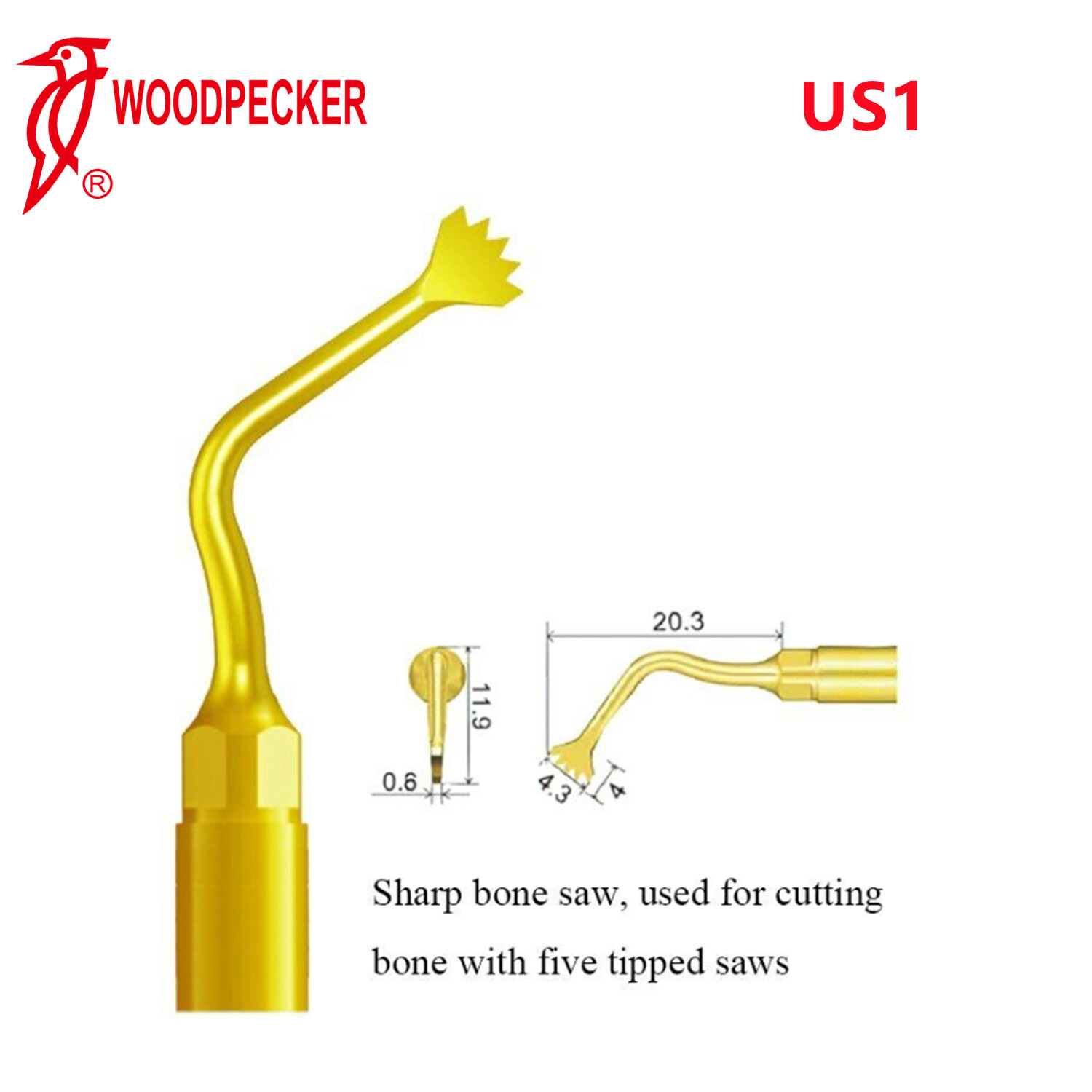 Woodpecker US-II LED Dental Piezo Ultrasurgery Tips Bone Cutting Tips US1L US1R