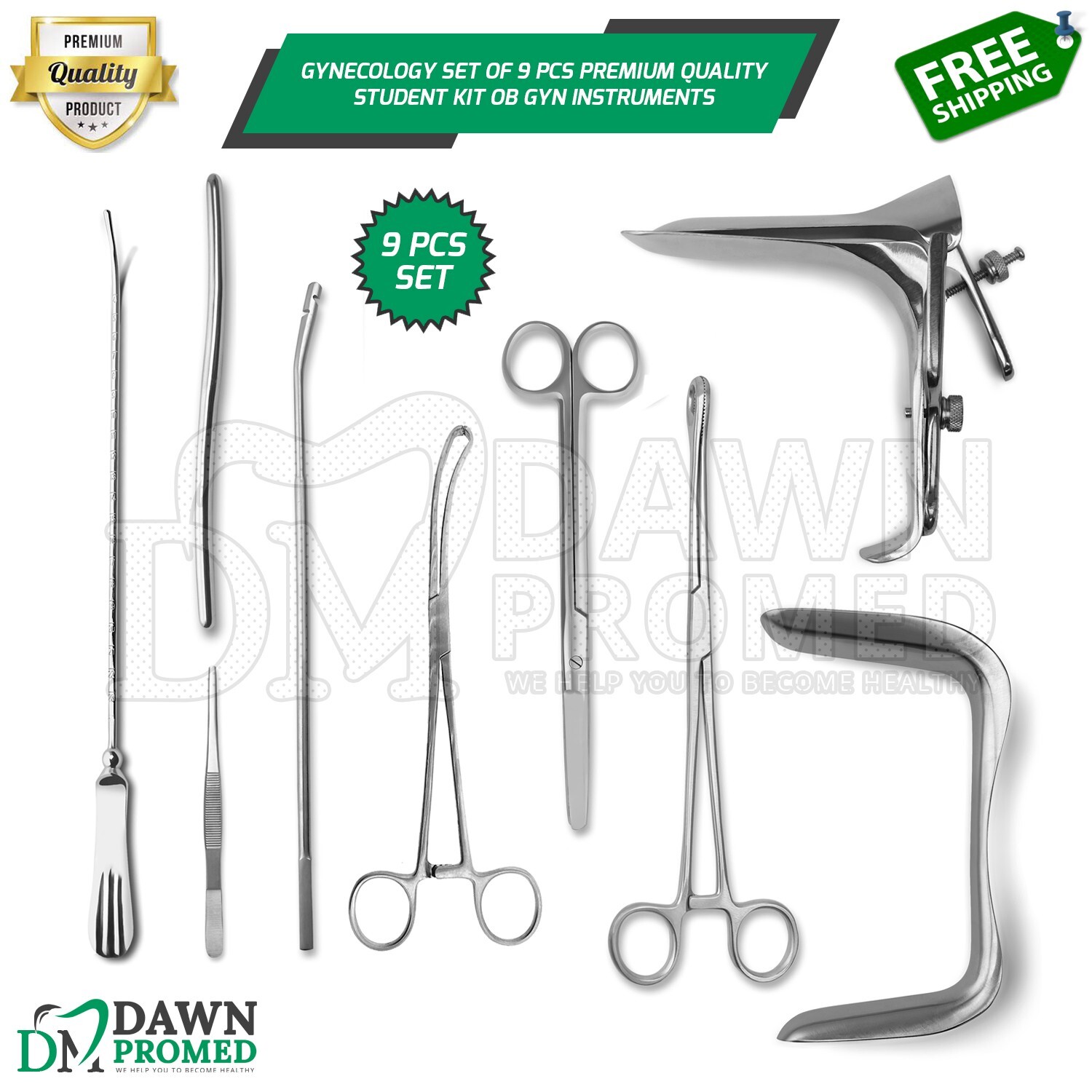9 Pcs Gynecology kit Set For Student OB/GYN Instruments German Grade
