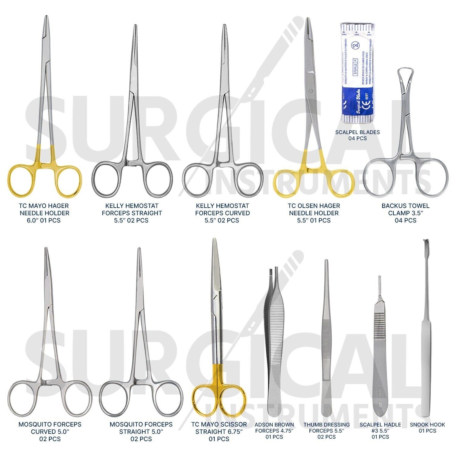 24 Pcs Feline Spay Pack Set Kit Stainless Surgical Veterinary with TC Inserts