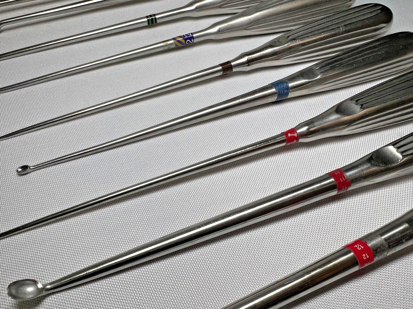 Set Of 9 V.Mueller Aesculap Codman Bone Curettes Spinal Orthopedics