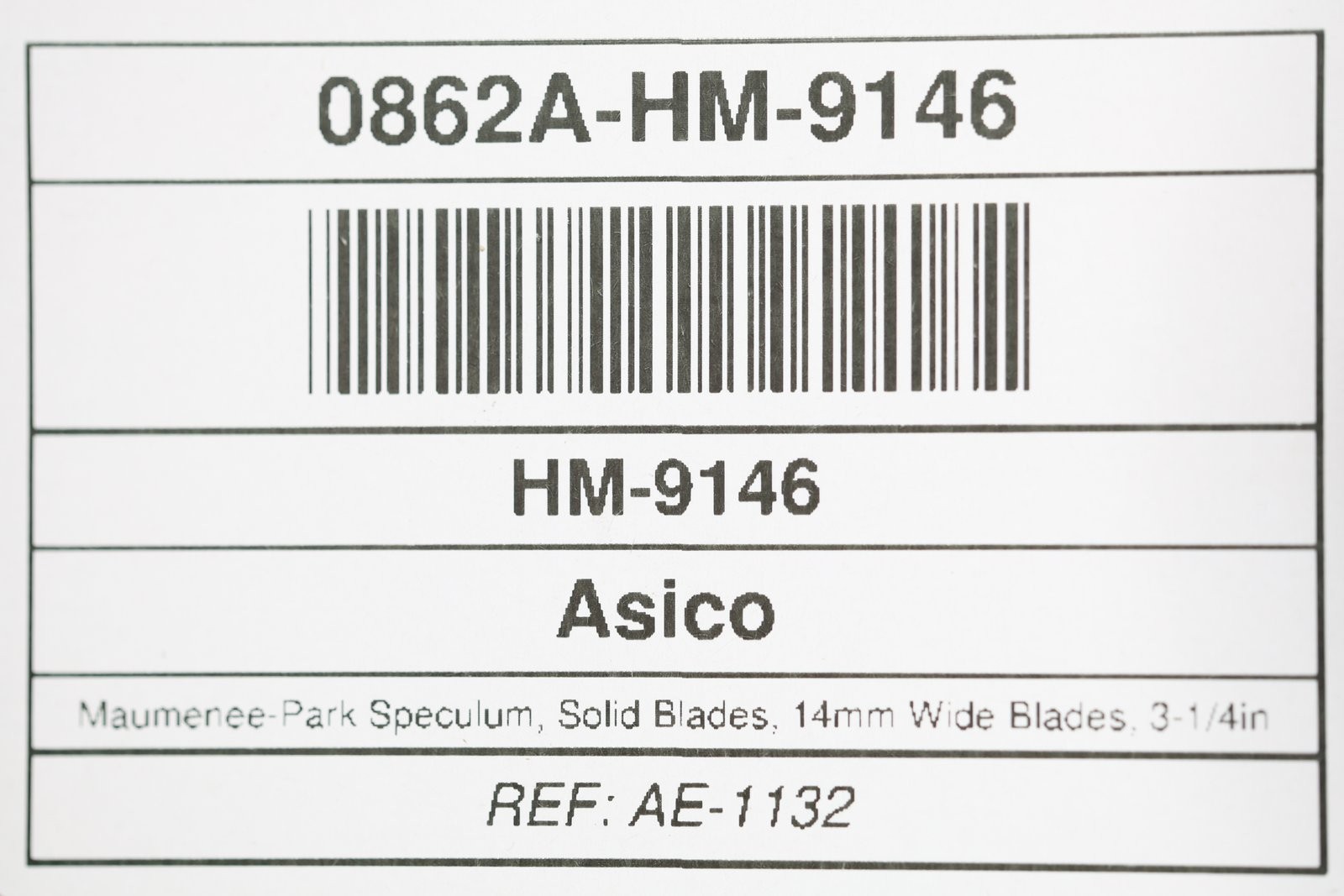 Asico AE-1132 Maumenee-Park Speculum, Solid Blades, 14mm Wide Blades, 3-1/4in