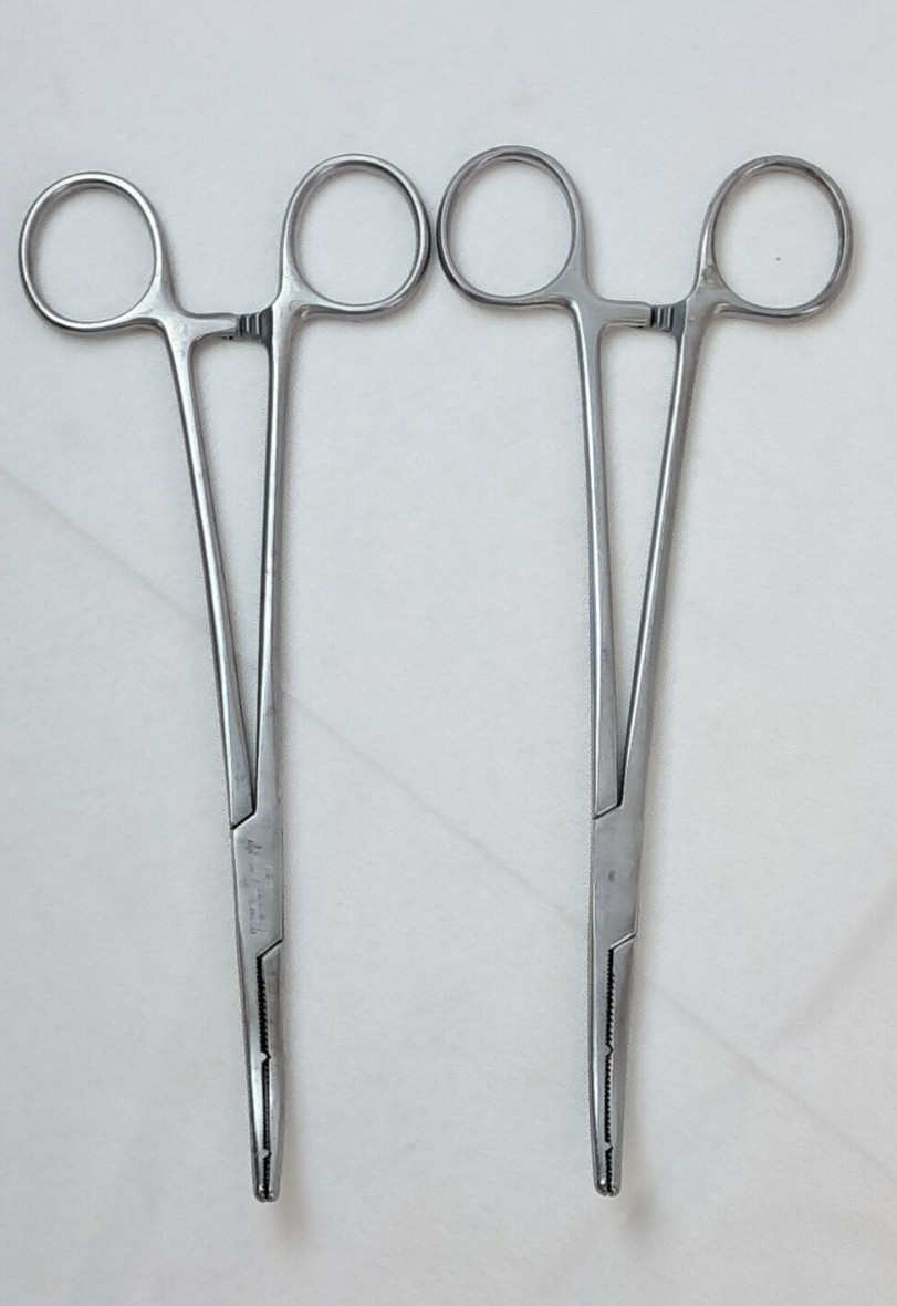 Lot of 2 KLS Martin 13-615-21, Heany Hysterectomy Forceps / Clamp, 8-1/2in.
