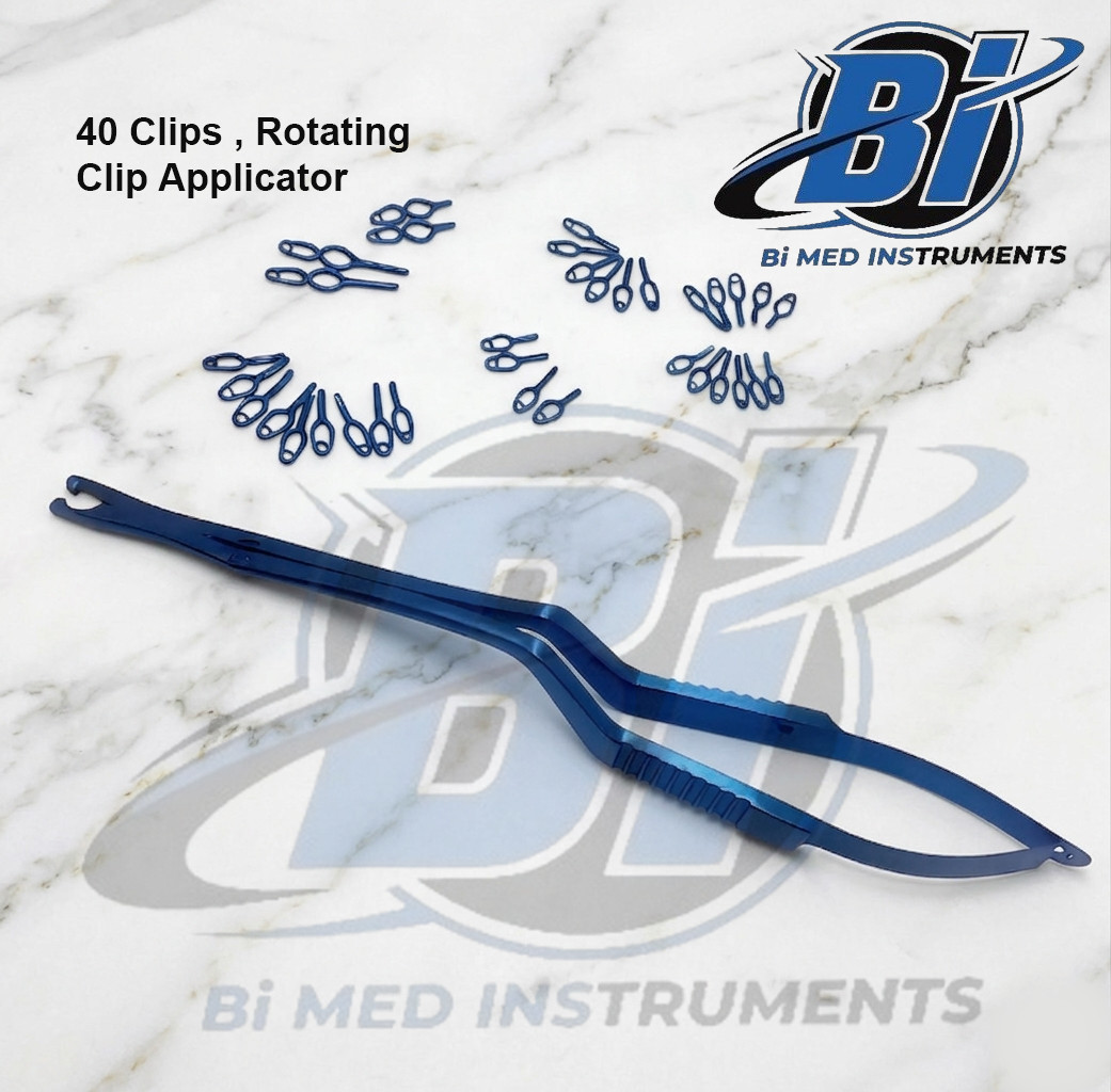 Aneurysm Titanium Clips Set | 40 Clips + Rotating Clip Applicator Instrument