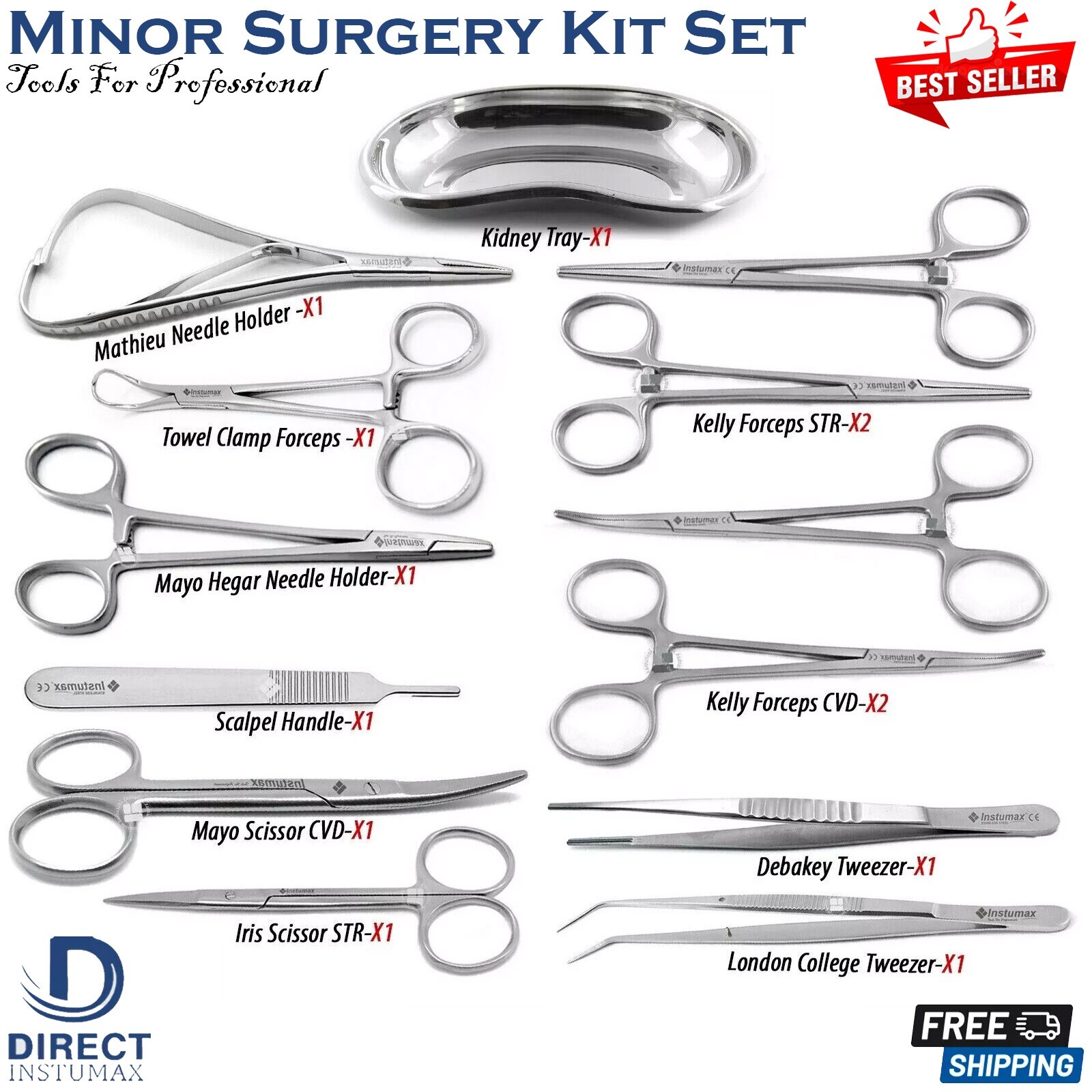 Operating Minor Surgical Instruments Tray Medical Scissors Dressing Forceps Set