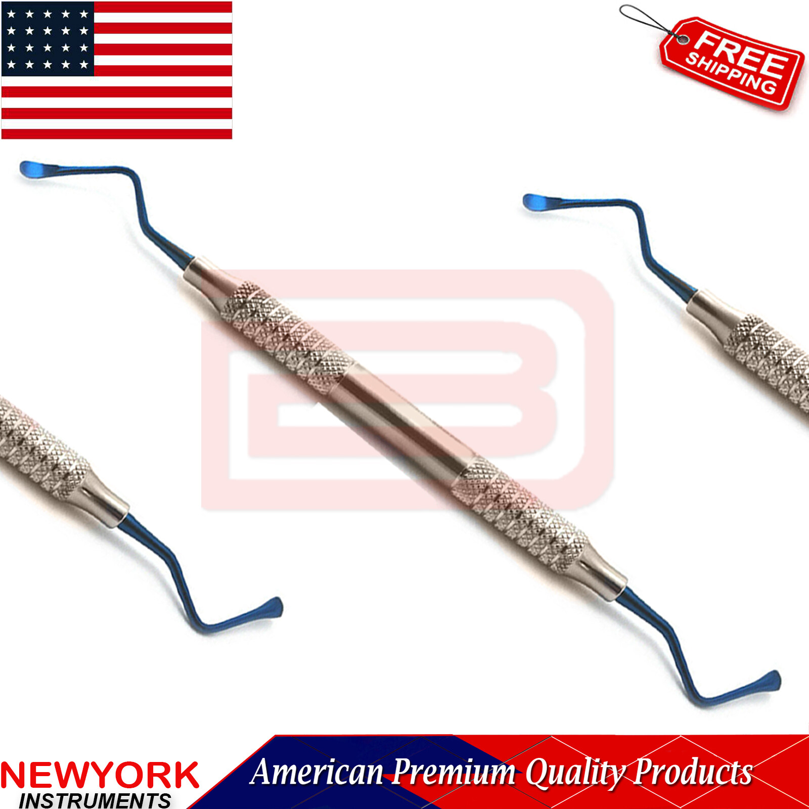 Dental Lucas Bone Curette Titanium Blue Tip Periodontal Surgical Cyst Removal