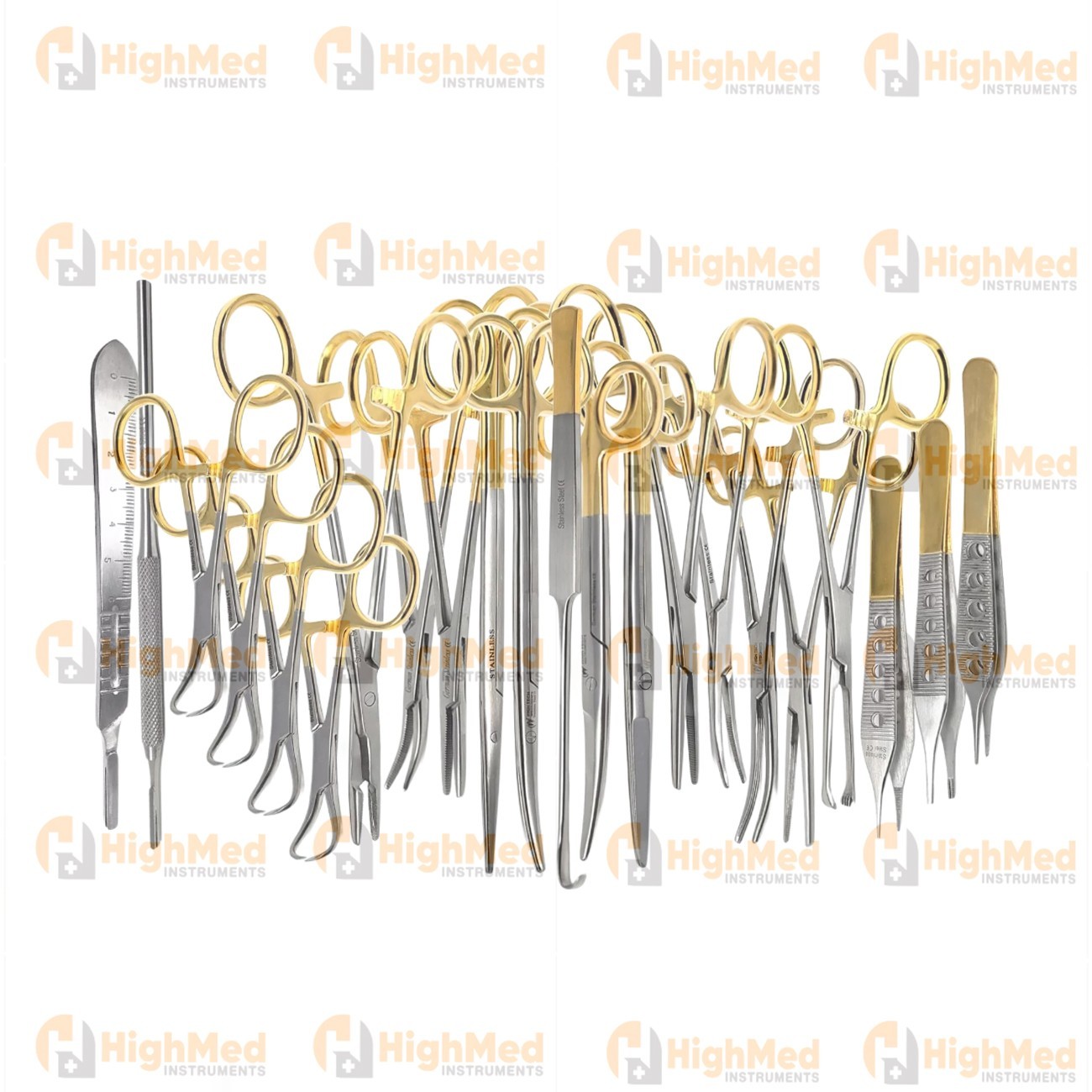 22 Pcs PREMIUM GRADE CANINE FELINE SPAY PACK KIT GOLD HANDLE SET – STAINLESS CE,
