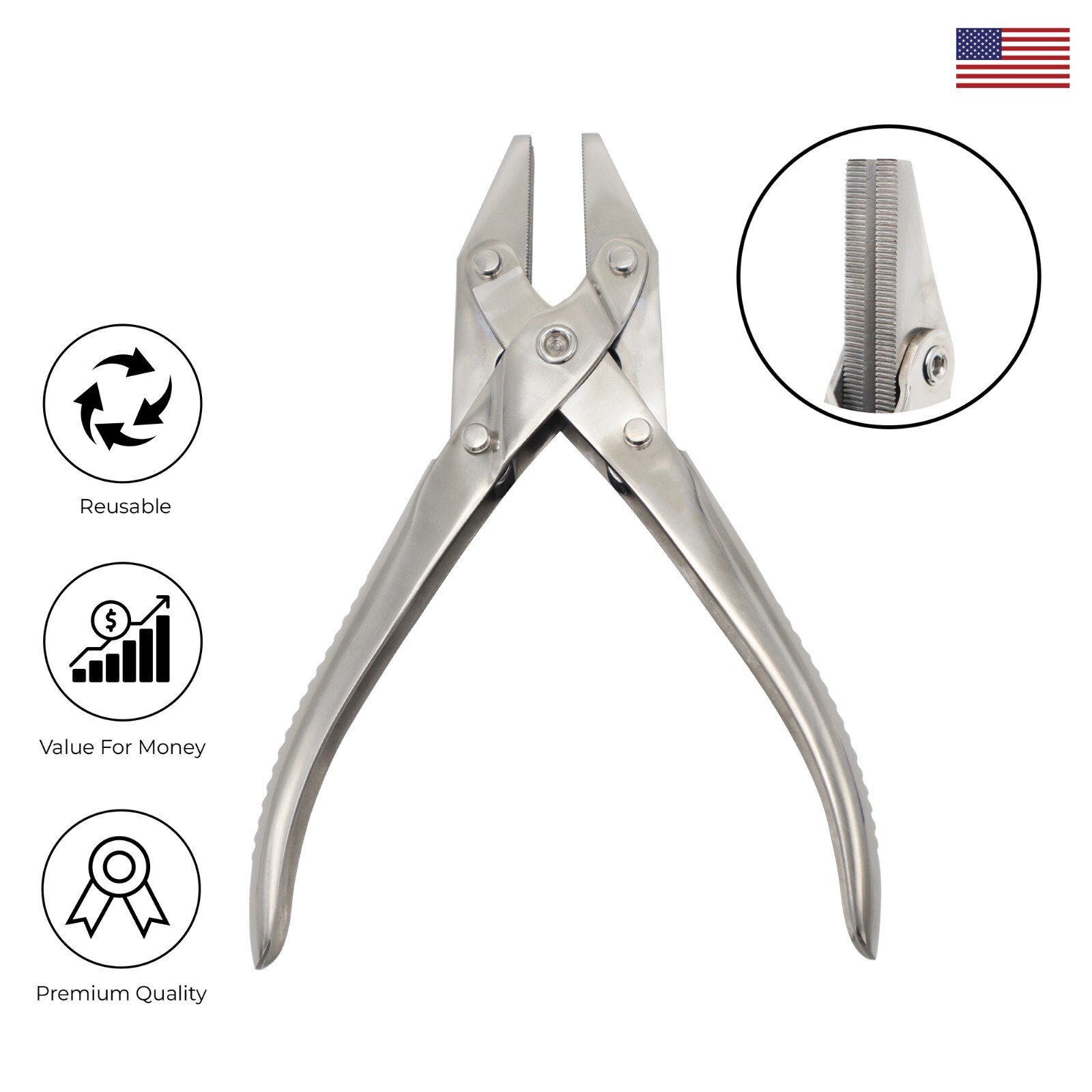 Flat Nose Plier 18.5 cm Parallel Grip Stainless Steel Surgical Instruments