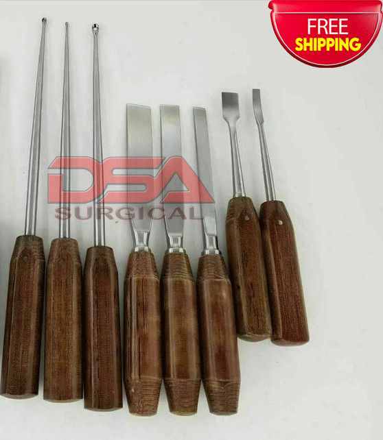 Bone Curette Chisel Screw Driver Fiber Handle Surgical Orthopedics Set Of 8 Pcs