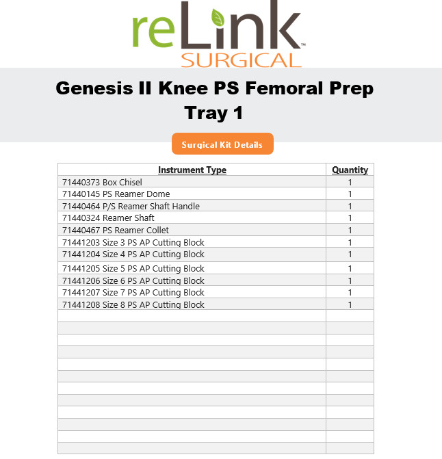 Smith & Nephew Syncera 7144-1606 Genesis II Knee PS Femoral Prep Tray
