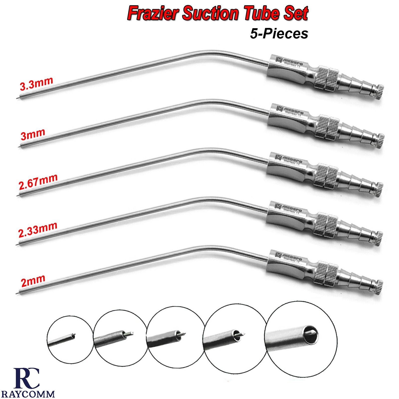 MEDSPO Frazier Suction Tubes Pieces Neuro Medical Surgical Ear ENT Instruments